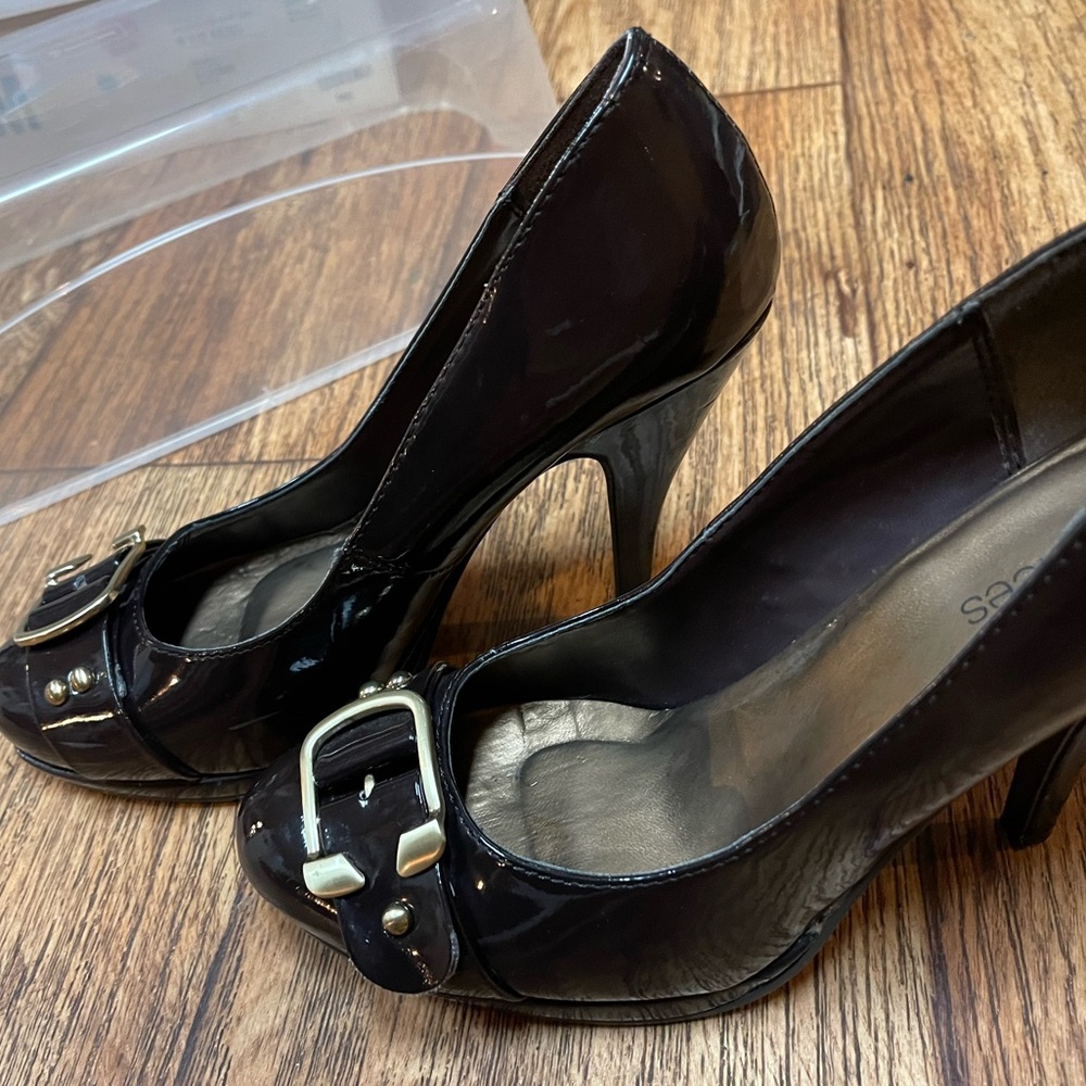 Maurices Black Patent Heels with Buckle